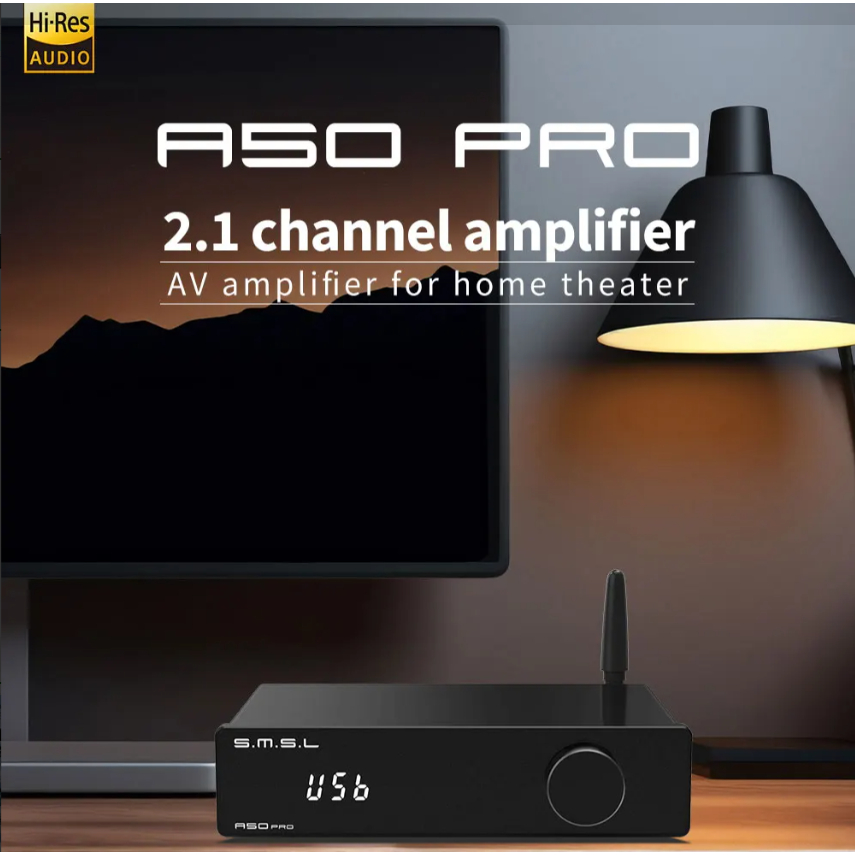 SMSL A50PRO 2.1 เพาเวอร์แอมป์ 2 MA12070P การตั้งค่า Bluetooth EQ 100W หน้าจอ HDMI-ARC OFF ตัวกรองต่ํ
