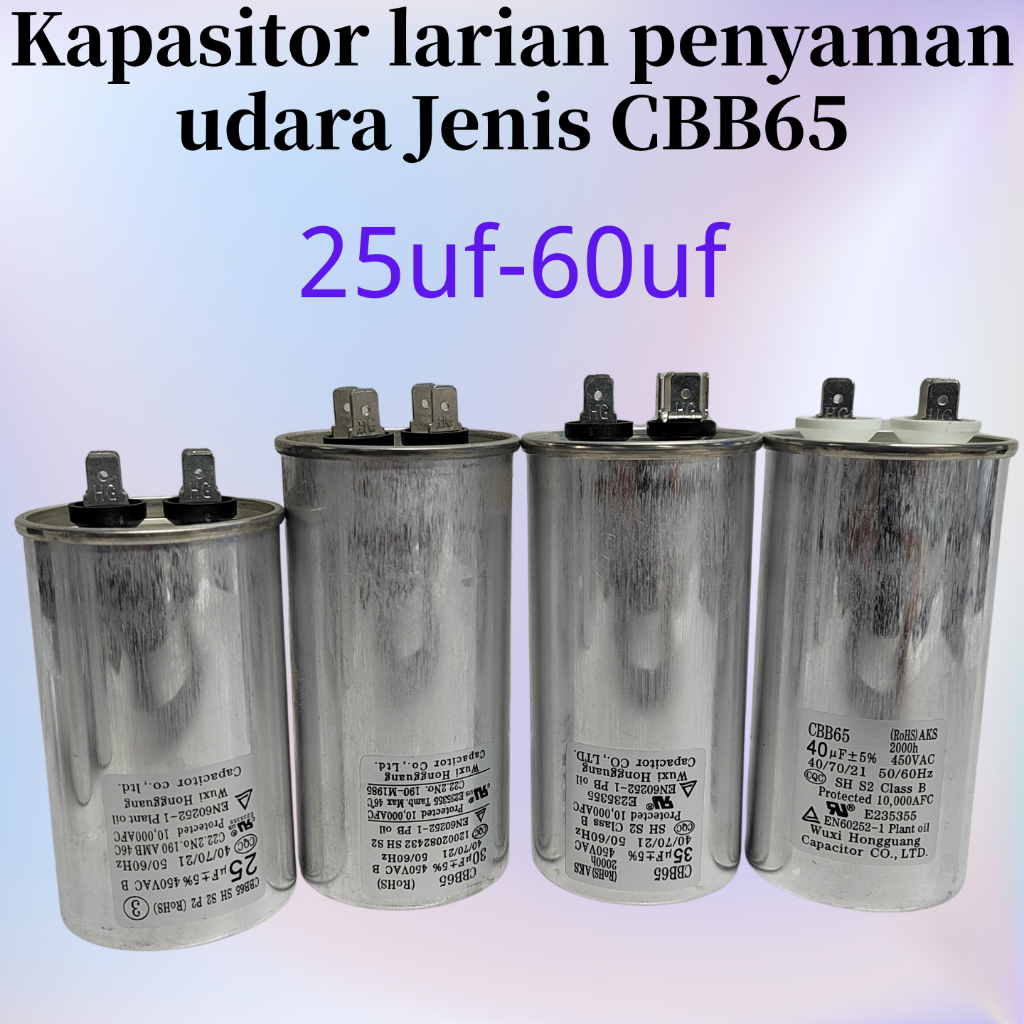 CBB65 ตัวเก็บประจุรันเครื่องปรับอากาศ, 25uF-60uF, 450VAC 50/60Hz, สําหรับคอมเพรสเซอร์ AC และพัดลม Mo