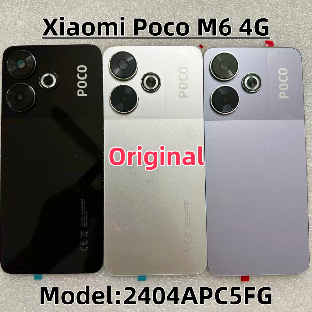 สําหรับ Xiaomi Poco M6 4G ฝาครอบกระจกด้านหลังแบตเตอรี่ประตูพร้อมการเปลี่ยนเลนส์กรอบกล้อง