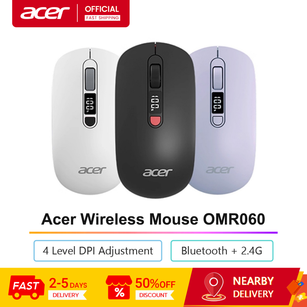 Acer Wireless Mouse OMR060 Bluetooth + 2.4G Quiet Click LED Screen Bluetooth Mouse
