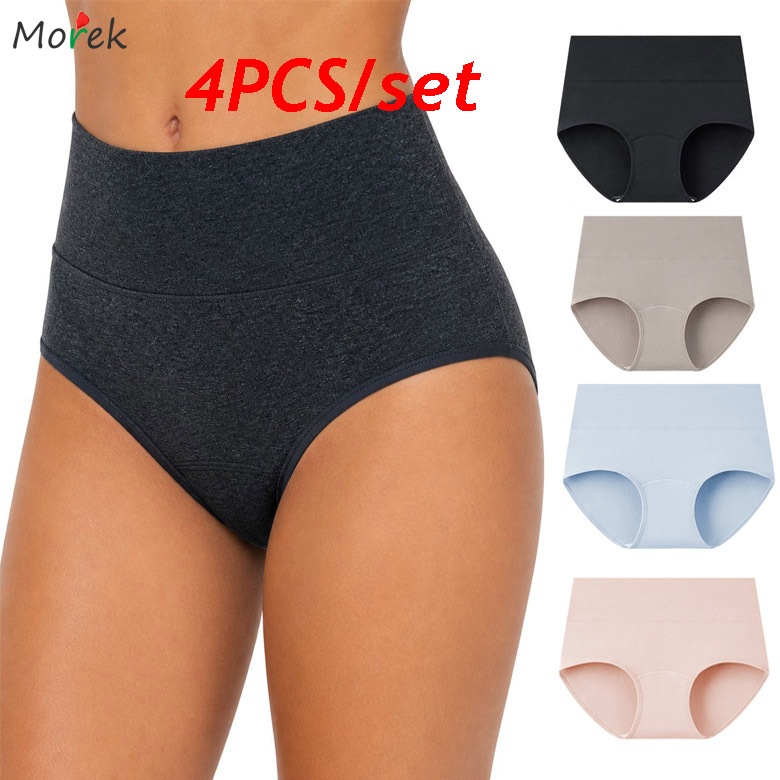 4 ชิ้น/เซ็ตผู้หญิงเอวสูงกางเกง Undies ขยายเป้ากางเกงผ้าฝ้ายชุดชั้นใน Plus ขนาด L-3XL