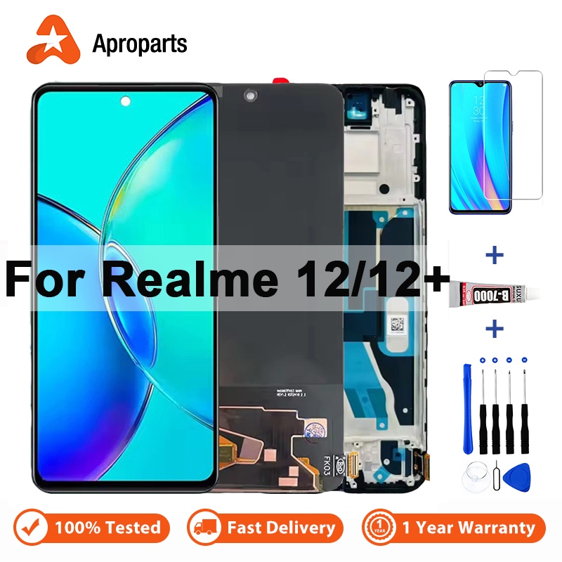 หน้าจอสำหรับ OPPO Realme 12 4G 12+ Plus RMX3871 RMX3867 ประกอบด้วย LCD แสดงผลและหน้าจอสัมผัสดิจิตอลพร้อมกรอบ