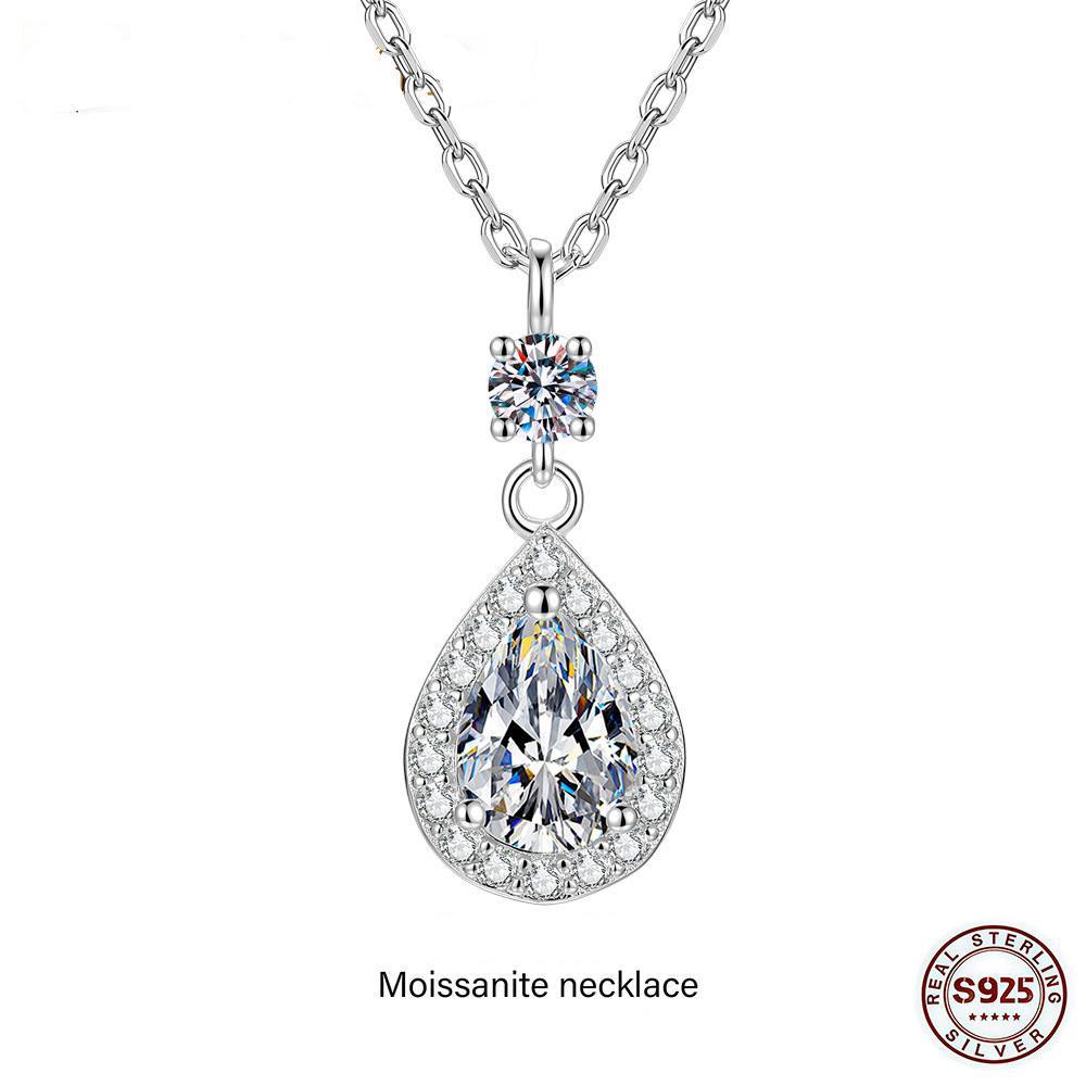 5*7 มม.1ct Water Dropell Moissanite จี้สร้อยคอทดสอบกับ Diamonds S925 สร้อยคอเงิน
