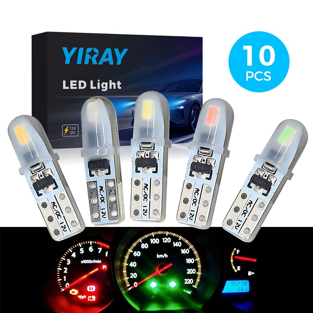 YIRAY 10PCS T5 หลอดไฟ LED W3W W1.2W Led Canbus ไฟภายในรถ Dashboard warming ตัวบ่งชี้ Wedge เครื่องมืออัตโนมัติโคมไฟ 12V