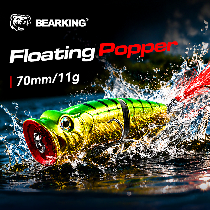 BEARKING เหยื่อตกปลา,70mm 11g เหยื่อแข็งคละสี, popper ,เหยื่อน้ําด้านบนลอยน้ํา