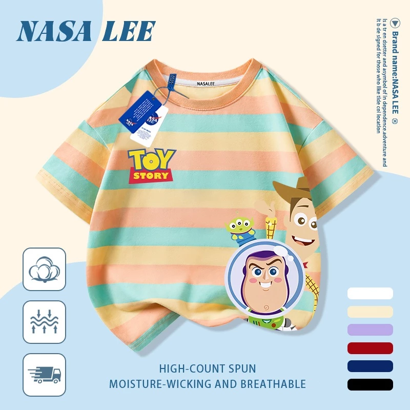 [จัดส่งในวันเดียวกัน] นาซ่า เด็กสีขาวผ้าฝ้ายแท้ระบายอากาศเสื้อยืดการ์ตูน เด็กเหมือน การพิมพ์อินเทรนด์ 3-16 ปีชายหญิงลําลองแขนสั