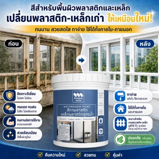 SanQing สีทาพลาสติก PVC สูตรน้ำ ทาสีทับได้ทุกพื้นผิวพลาสติก ตู้แอร์ ตู้เย็น เครื่องซักผ้า ประตูพลาสติกห้องน้ำ ไม่ต้องรองพื้น ไม่ต้องขัด กลิ่นอ่อน 500ml