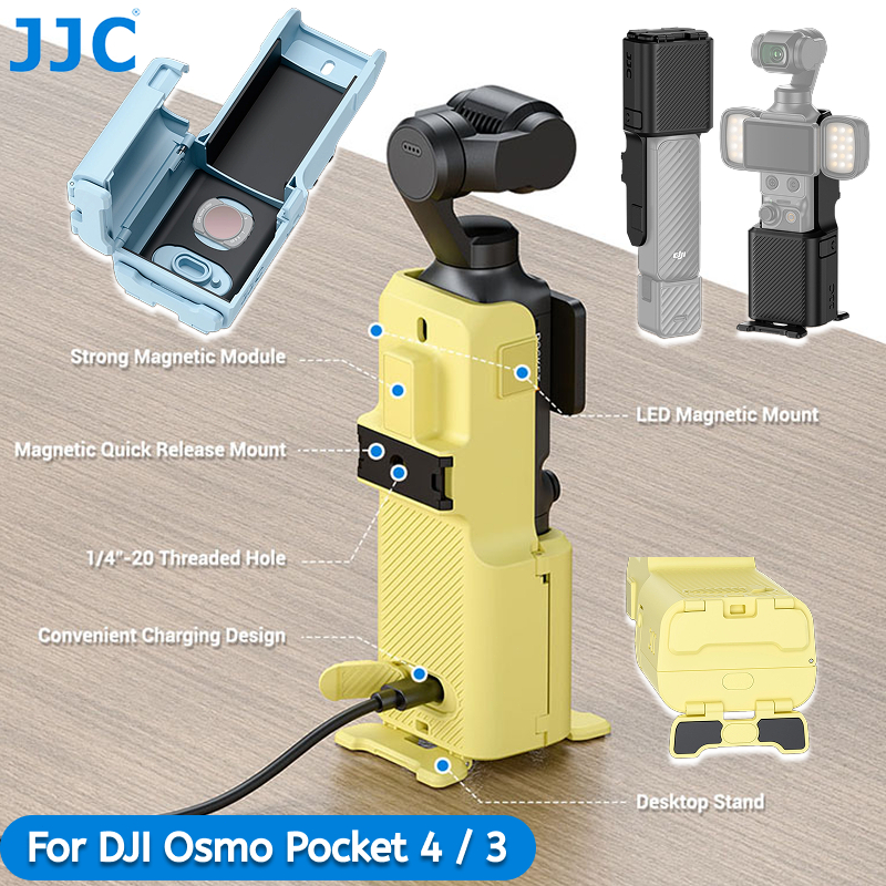 JJC Pocket 4 ครึ่งเชลล์กรณีแบบพลิกกลับได้จับป้องกันกรณีสก์ท็อปยืนออกแบบสําหรับ DJI Osmo Pocket 4 3 กล้องที่มีช่องเก็บกรอง,แม่เหล็กนําแสงอะแด