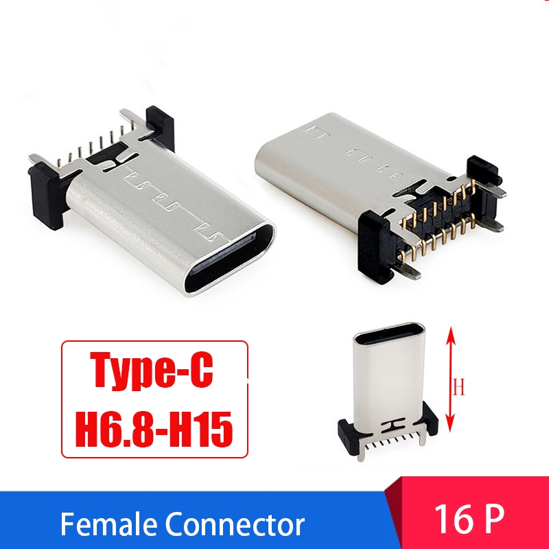 ขั้วต่อตัวเมีย Type-C ที่เก็บข้อมูลพลังงาน 16 พินความสูงแนวตั้ง H6.8-H15 ซ็อกเก็ตขั้วต่อ Type-C