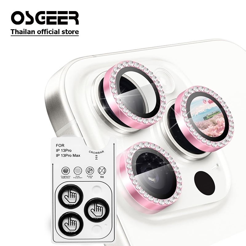 OSGEER ตัวป้องกันเลนส์กล้องเพชรสําหรับiPhone 16 15 14 13 12 11 Pro Max,กระจกนิรภัย 9H,1Stepถาดติดตั้ง,HD Clear/Military Grade Shatterproof/Scratch Resistance