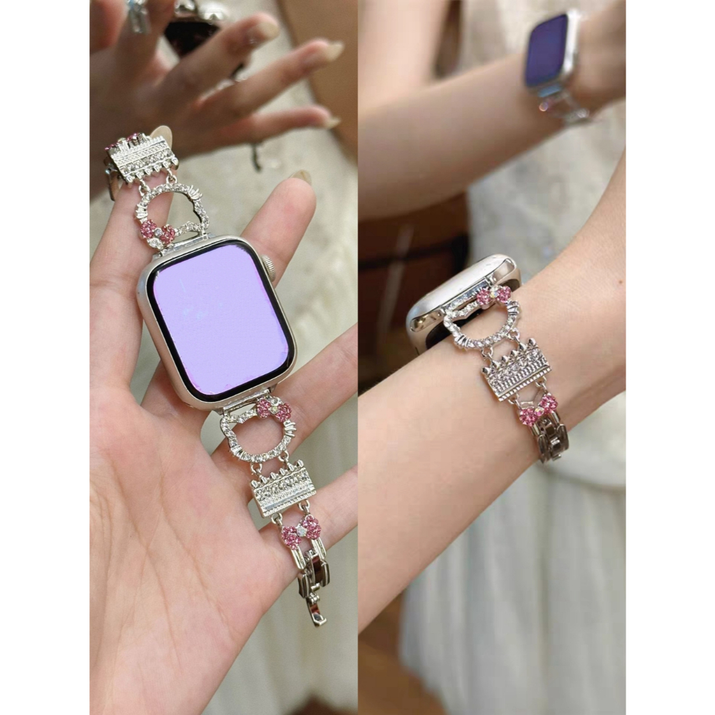 น่ารัก Bling สร้อยข้อมือโลหะ Link สําหรับ Apple Watch band ผู้หญิง Series 11/10/9/8/7/6/5/4/3/2/1 SE ขนาด 38, 40, 41, 42, 44, 45, 46, 49 มม.
