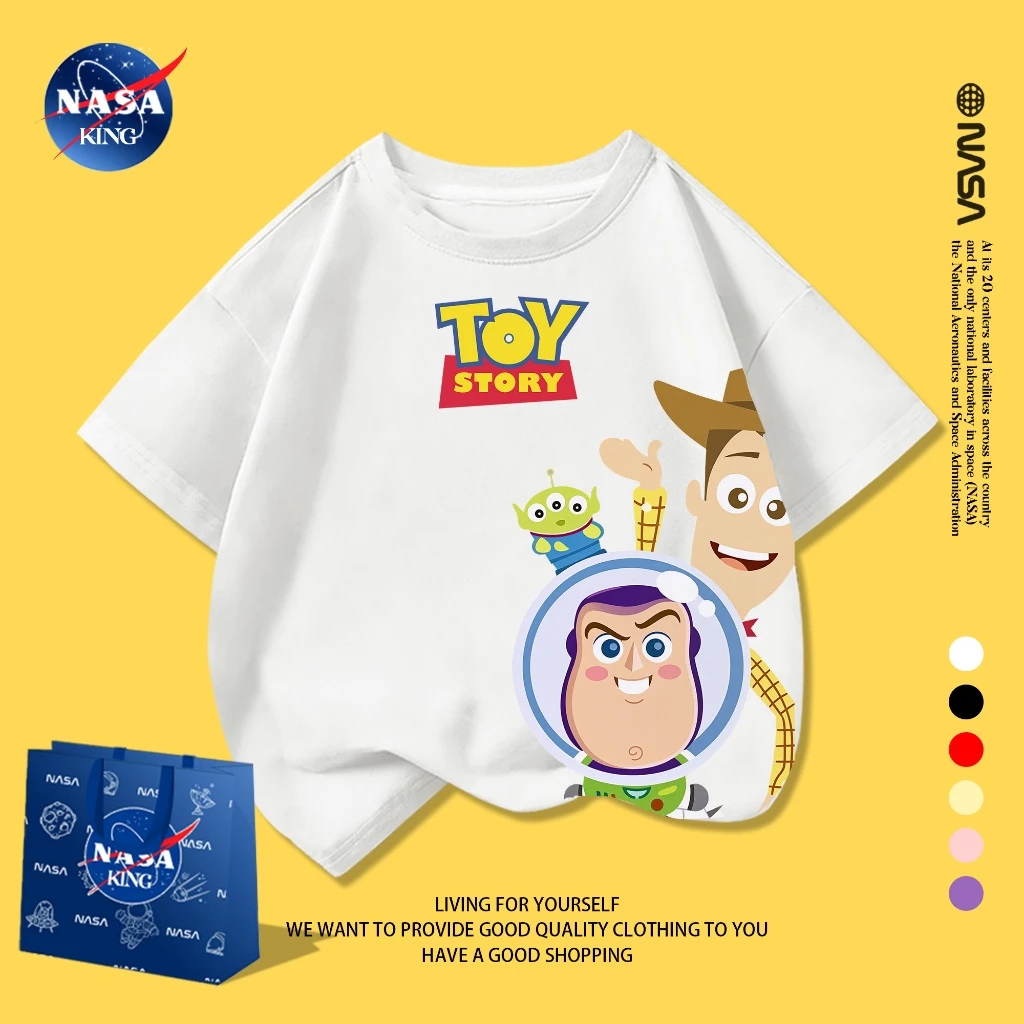 【จัดส่งภายใน 24 ชั่วโมง】เสื้อยืดเด็ก NASA แขนสั้น ผ้าฝ้าย ลายการ์ตูน Toy Story พิมพ์ลาย นุ่มสบาย ใส่สบาย