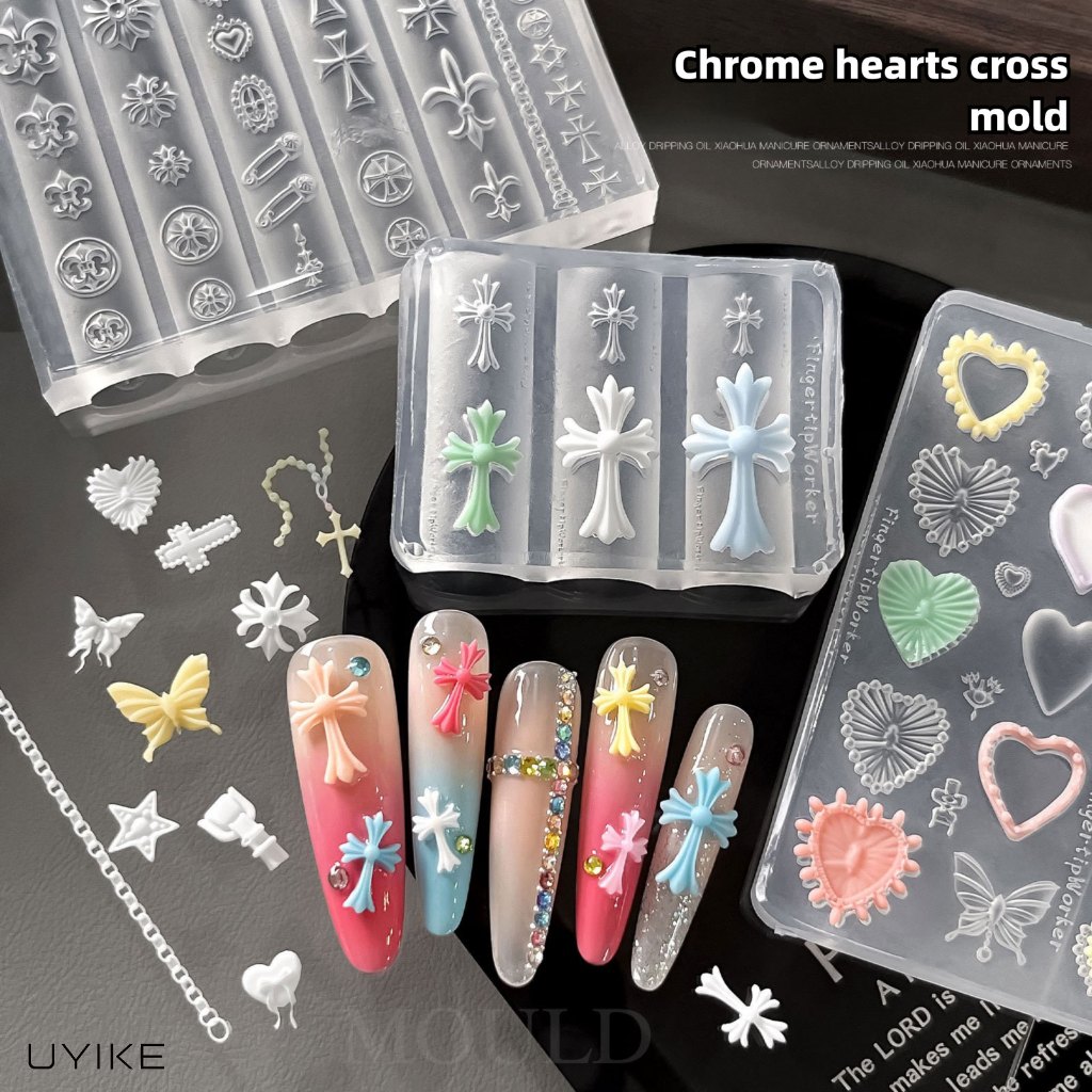 UYIKE Internet-famous Chrome Hearts แม่พิมพ์ซิลิโคนเล็บข้าม,