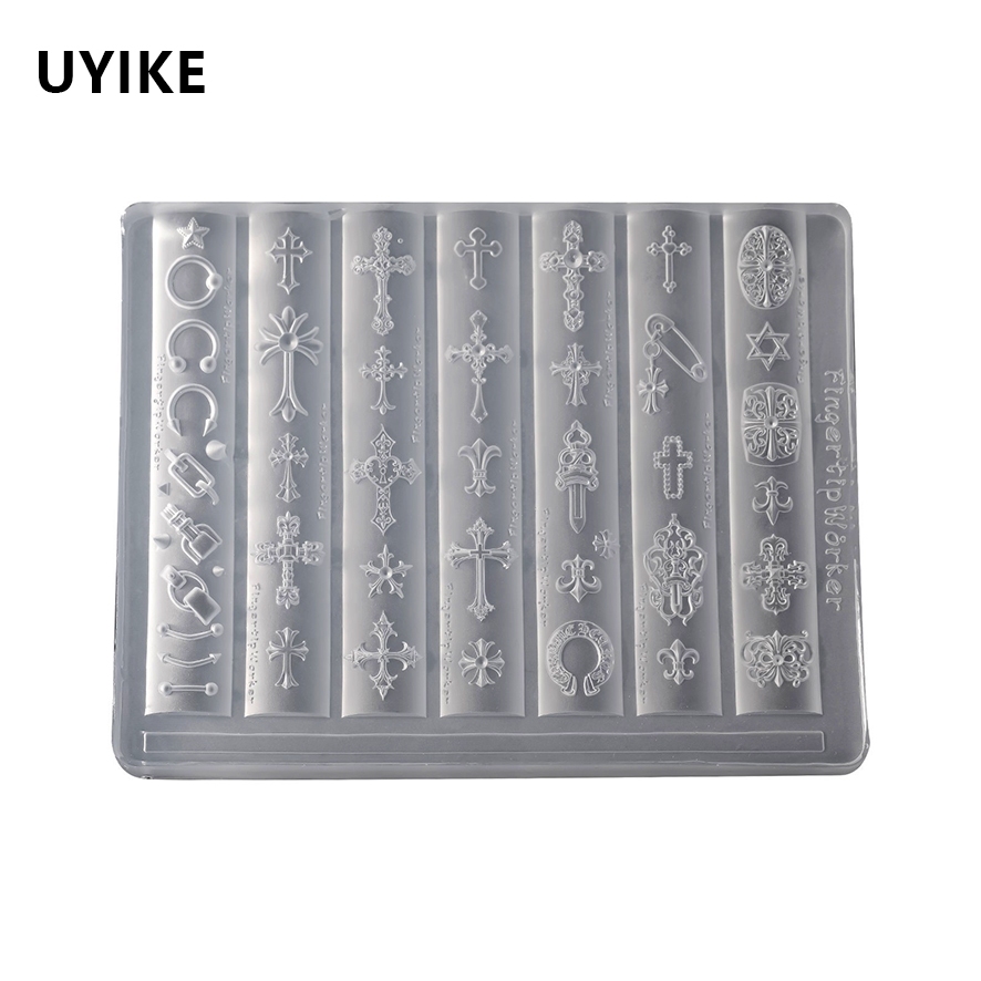 UYIKE Internet-famous Chrome Hearts แม่พิมพ์ซิลิโคนเล็บข้าม, แม่พิมพ์แกะสลัก 3D, เครื่องประดับเล็บ DIY เครื่องมือทําเล็บ