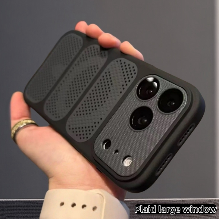 【Plaid large window/Three-stage cooling backplate/ acrylic hard case/Black】เคส compatible for iPhone 12 13 14 15 16 17 pro max case