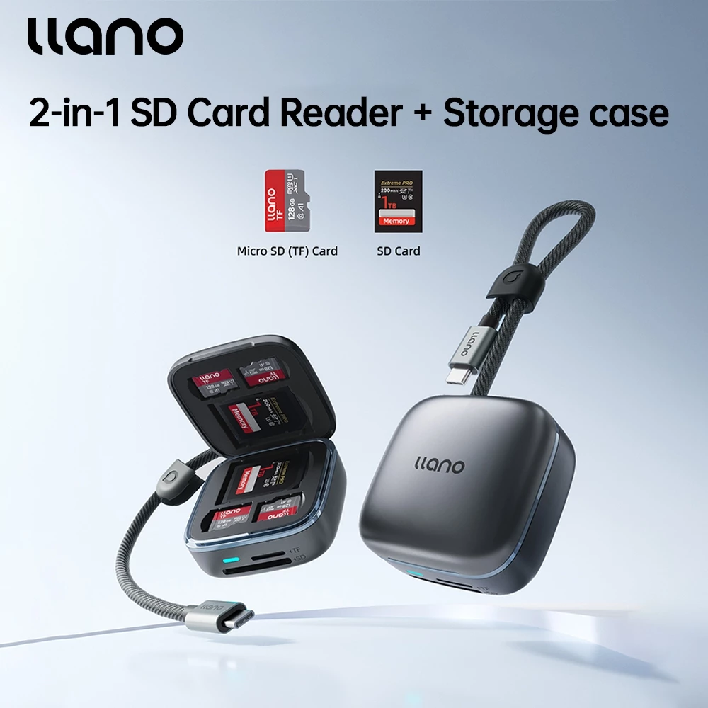 LLANO F17 เครื่องอ่านการ์ดอัจฉริยะ 2-in-1 ความเร็วสูง UHS-II SD & Micro SD Card Reader อะแดปเตอร์, TF 4.0 การ์ดหน่วยความจําพร้อมที่เก็บการ์ด 6 ช่อง, Plug & Play