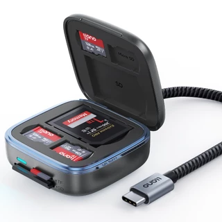 LLANO F17 เครื่องอ่านการ์ดอัจฉริยะ 2-in-1 ความเร็วสูง UHS-II SD & Micro SD Card Reader อะแดปเตอร์, TF 4.0 การ์ดหน่วยความจําพร้อมที่เก็บการ์ด 6 ช่อง, Plug & Play