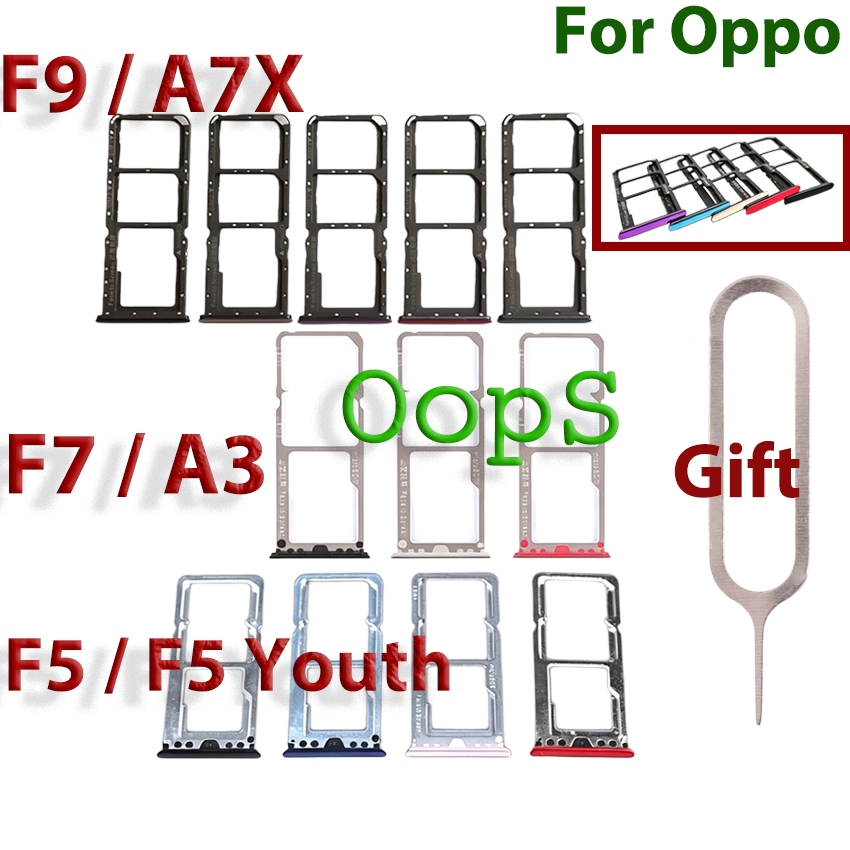 ถาดซิมผู้ถือสําหรับ OPPO F5 Youth A3 F7 F9 Pro SD อะแดปเตอร์ Micro ซิมการ์ด ถาดฟรี Pin