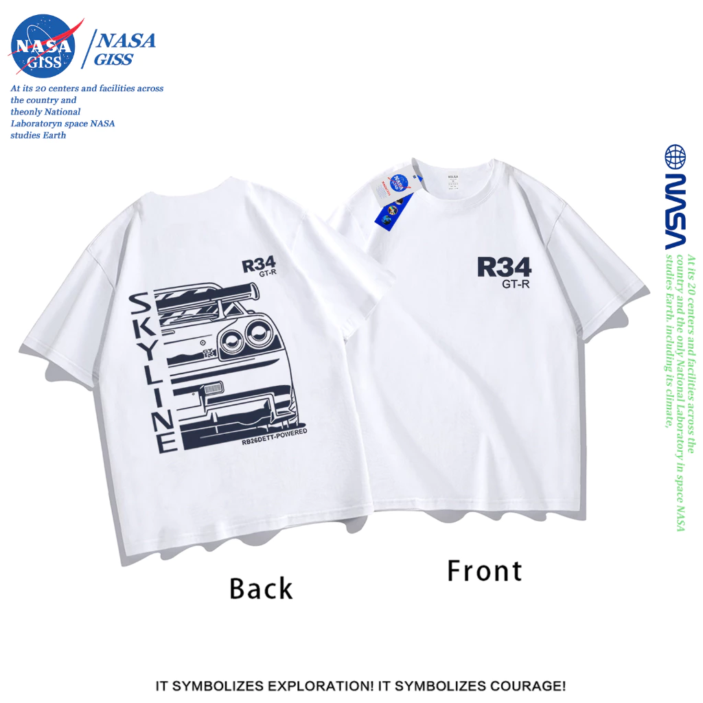 NASA เสื้อยืดชายหญิงแขนสั้น สไตล์ลำลอง summer GT-R พิมพ์ลาย t-shirt แบบหลวม คอกลม ยับยากไม่ต้องรีด