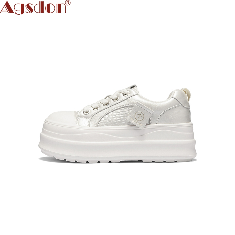 Agsdon สีขาวรองเท้าผู้หญิงสไตล์ใหม่หนา Soled ขนาดเล็กความสูง All-Match รองเท้าผ้าใบลําลองน้ําหนักเบาขายร้อน