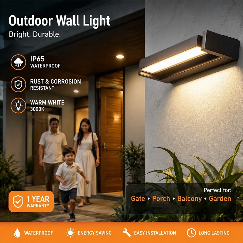 โคมไฟติดผนังสีดำกลางแจ้ง, โคมไฟผนังอลูมิเนียมกันน้ำ IP65 ป้องกันสนิม สำหรับลาน, ระเบียง, ประตู, สวน, ผนังภายนอก