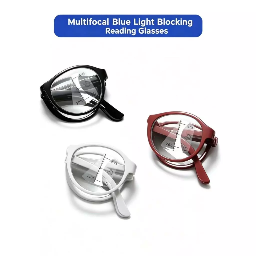 สไตล์ใหม่พับได้ Ultra-Light แบบพกพา High-Definition Blue Light Blocking แว่นอ่านหนังสือ, แว่นตา Presbyopic สบายสําหรับผู้สูงอายุ
