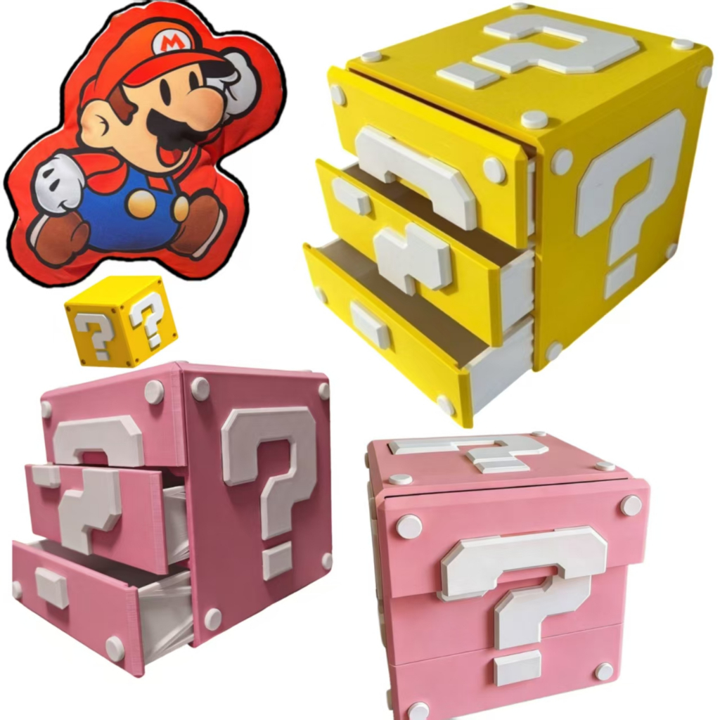 MARIO มาริโอเครื่องหมายคําถามกล่องเก็บสามชั้น โดปามีน ตู้ลิ้นชักปรับแต่ง3งพิมพ์กล่องลิ้นชักเครื่องส