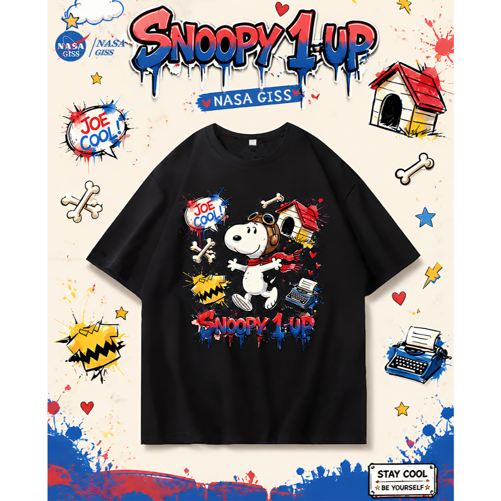 NASA เสื้อยืดชายหญิงแขนสั้น สตรีทฮิปฮอป summer Joe Cool พิมพ์ลาย คอตตอน t-shirt คอกลม หลวมและระบายอากาศ