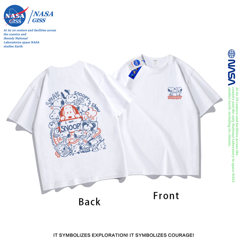 NASA เสื้อยืดชายหญิงแขนสั้น สไตล์ลำลอง summer Snoopy's show พิมพ์ลาย คอตตอน t-shirt คอกลม หลวมและระบายอากาศ