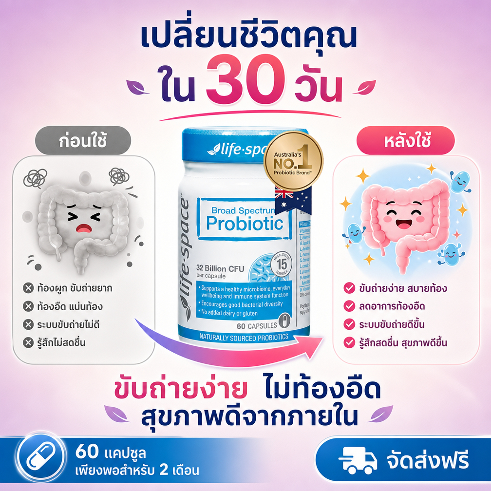 [ของแท้ 100%] Life Space Broad Spectrum Probiotic 60 แคปซูลโปรไบโอติกสเปกตรัมกว้างหลายเกียร์ส่งเสริมการการดูดซึมธาตุอาหารทําให้ลําไส้มีสุขภาพดี