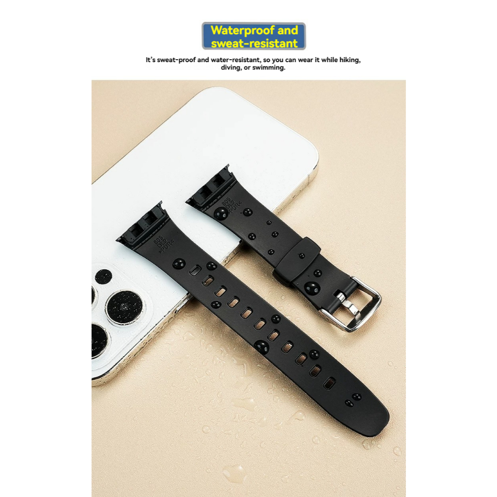 เหมาะสําหรับ Casio WVA-M640/M650/WVQ-M410 เรซิ่นสายนาฬิกาซิลิโคนอุปกรณ์เสริมสีดํา
