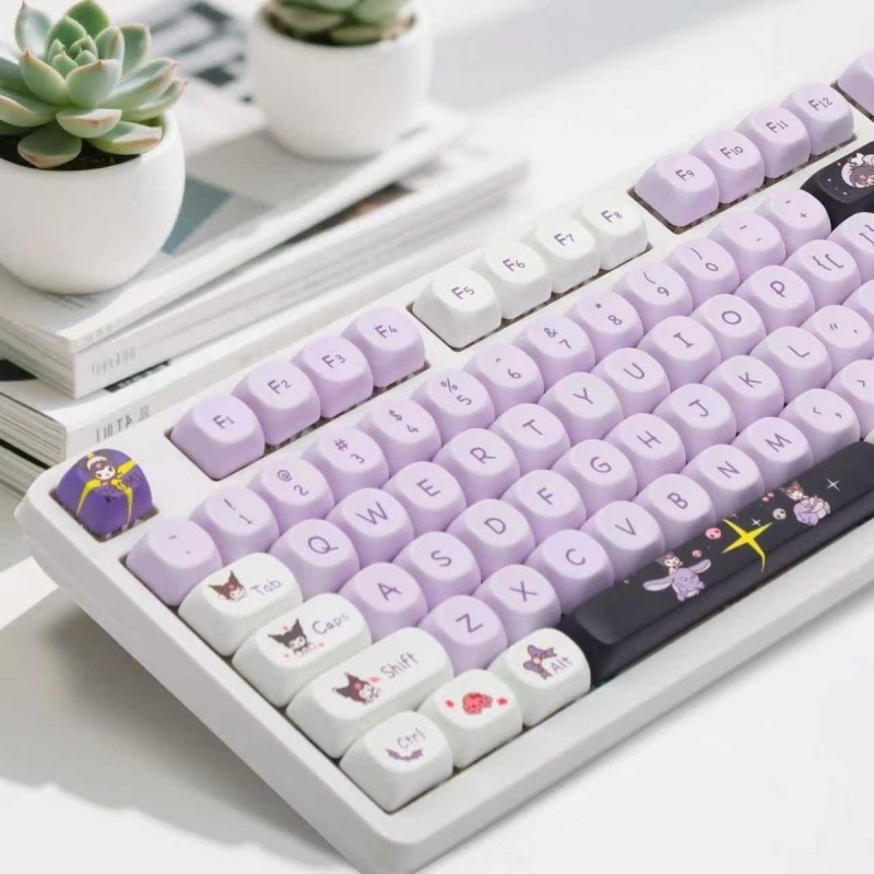 Keycap เฉพาะส่วนบุคคลน่ารัก Kuromi Keycaps MOA โปรไฟล์ PBT ระเหิดสําหรับ DIY ที่กําหนดเองคีย์บอร์ดเก
