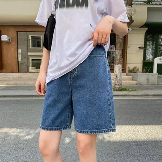 Solovely S-5XL พลัสไซส์ กางเกงขาสั้นเบอร์มิวดา ผู้หญิง สไตล์เกาหลี เอวสูง กางเกงขาสั้น สีพื้น ลำลอง ทรงครอป ยีนส์
