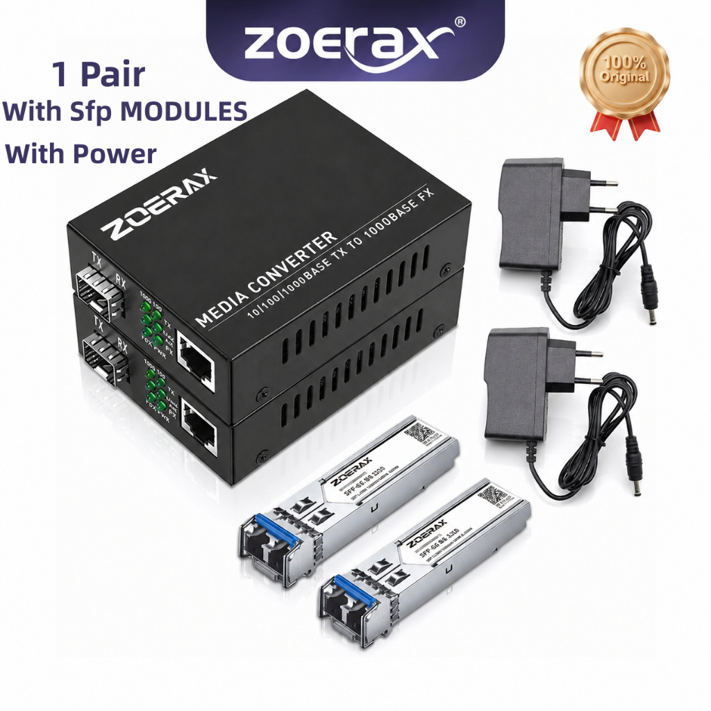 ZoeRax RJ45 Pack BiDi Gigabit Fiber Ethernet Media Converters, Pack Dual SFP LC Transceiver โมดูล 850nm 1.25Gbps, 1000Base-SX ถึง 10/100/1000Base-TX, single-mode LC Connector