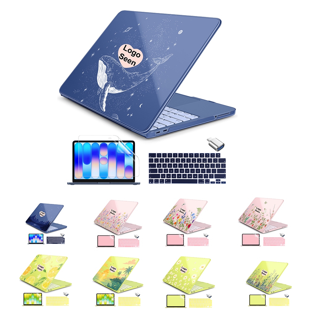 Blue Starry Whale เคสแข็งใสสําหรับเคส MacBook 2026 Neo 13 นิ้ว A3404 พร้อมผิวคีย์บอร์ด,ตัวป้องกันหน้าจอและอะแดปเตอร์ USB C