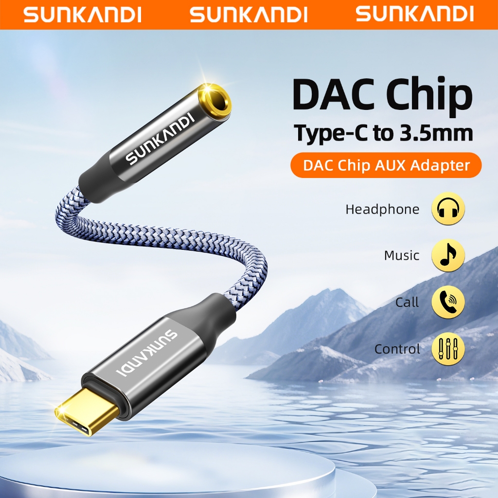 SUNKANDI Type-c ถึง 3.5 มม.อะแดปเตอร์หูฟังแจ็ค AUX สายสัญญาณเสียงรองรับไมโครโฟนสําหรับแล็ปท็อปโทรศัพท์