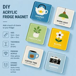 DIY Acrylic Fridge Magnet Kit 5x5cm - Clear Blank Magnets for Handmade Craft, Perfect Gift for Friends & Family