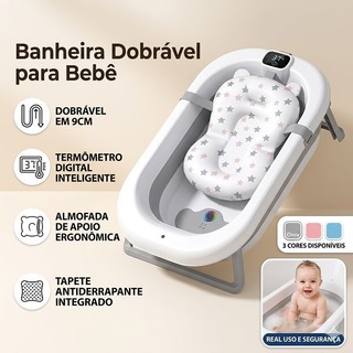 JOYA KID Banheira de Bebê Dobrável Retrátil com Termômetro Digital  Confortável, Segura e Portátil