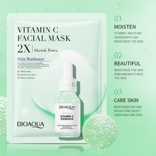 BIOAOUA ชุดมาส์กหน้า ซื้อ 10 แถม 1 (รวม 11 แผ่น) คอลลาเจน วิตามินซี เพื่อความขาวกระจ่างใส ต่อต้านริ้วรอย และเติมความชุ่มชื้น