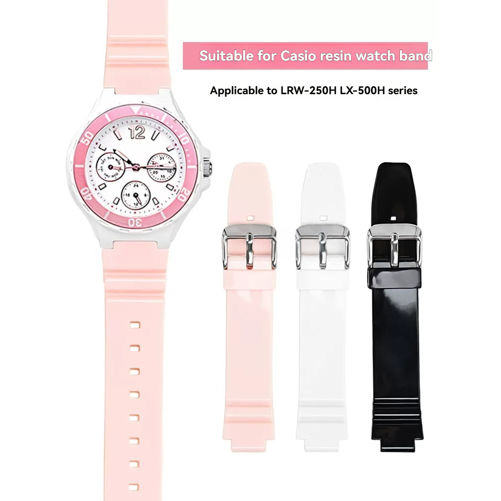 เหมาะสําหรับผู้หญิง Casio LRW-250 LX-500H Series tpu เรซิ่นซิลิโคนกันน้ําสายนาฬิกาสีชมพู
