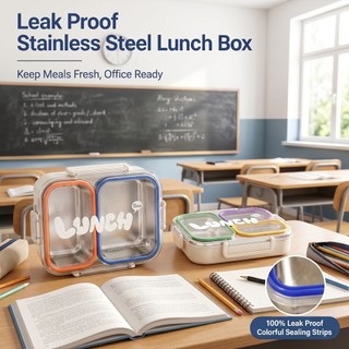 Food Grade 304 Stainless Steel 3 Compartment Leakproof Lunch Box for School Office Outdoor Use
