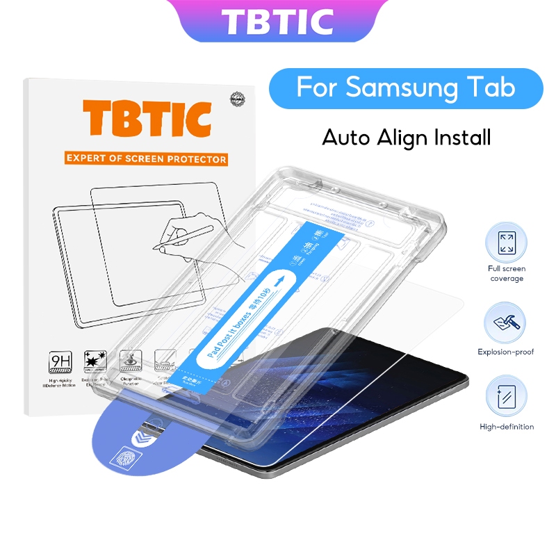 TBTIC กระจกนิรภัยสําหรับ Samsung Tab A11 A11PLus A9 S10 S9 S8 S7 FE Plus 12.4 11 8.7 นิ้วป้องกันหน้าจอพร้อมการจัดตําแหน่งเครื่องมือ 9H ความแข็งฟองฟรี Full Coverage