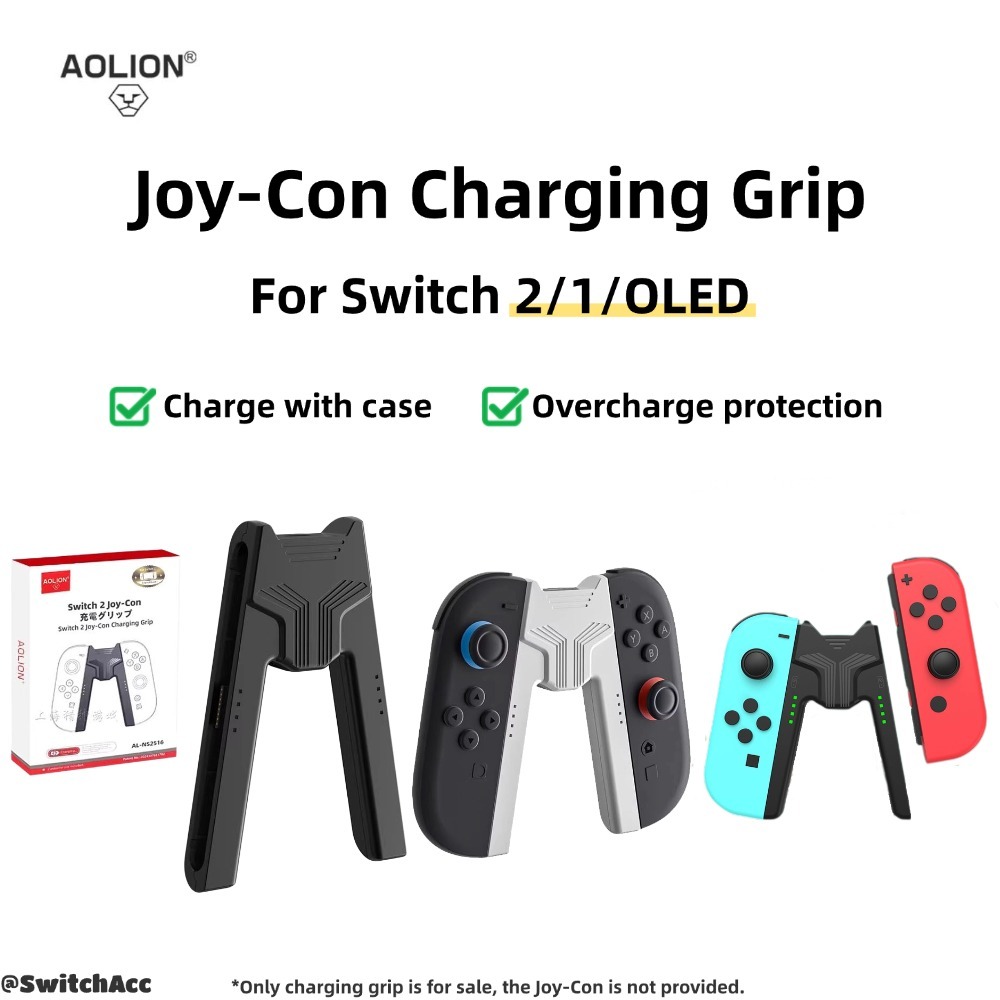Joy-Con ชาร์จ Grip สําหรับ Nintendo Switch 1/ 2/ OLED หุ้นท้องถิ่น AOLION ชาร์จพร้อมกรณี over Charge protection