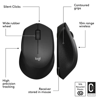 Logitech M330 เมาส์ไร้สาย | คลิกเงียบ 1000DPI เซ็นเซอร์ออปติคัล | เชื่อมต่อ USB 2.4GHz | ใช้งานได้กับ PC และแล็ปท็อป