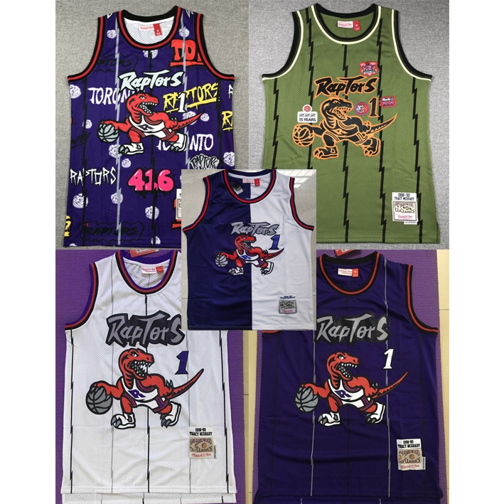 ผู้ชายใหม่ Toronto Raptors 1 เสื้อบาสเก็ตบอลปัก Tracy McGrady