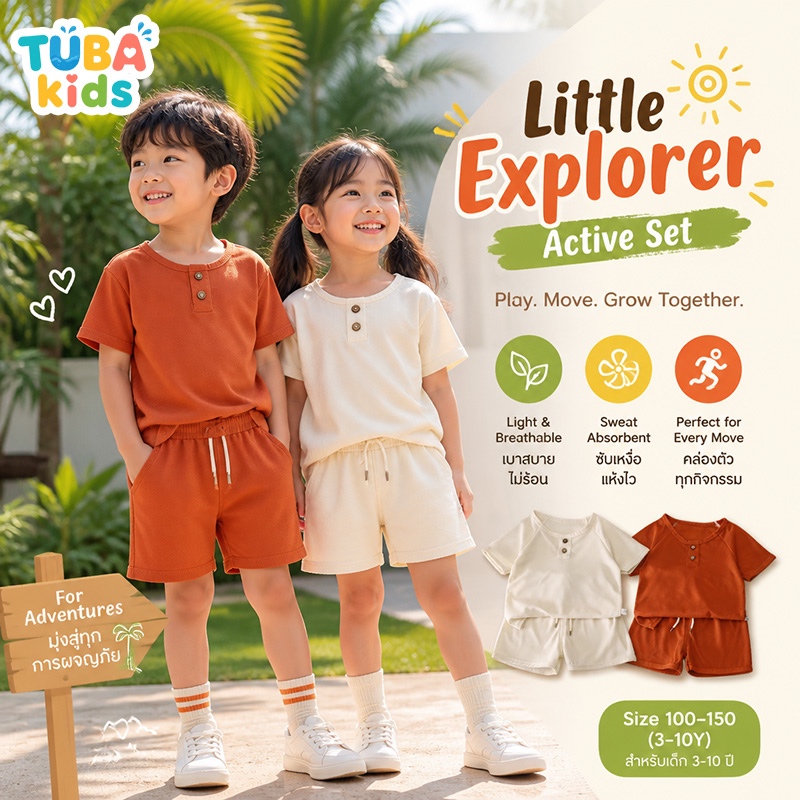 【ส่งด่วน】📢 ชุด2ชิ้นเด็กชายหญิง เสื้อยืดคู่ขาสั้น นุ่มใส่บ้าน ระบายอากาศดี ฤดูร้อนสวมสบาย #TUBA Kids