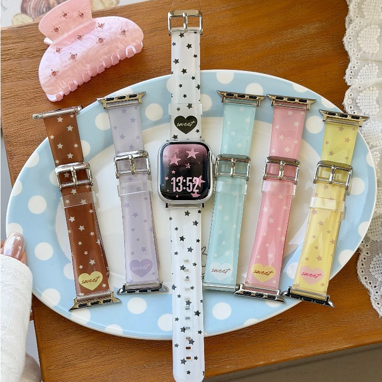 ฤดูร้อนน่ารัก Star TPU สําหรับ iwatch Series Ultra/11/10/9, Huawei FIT3/4/4-pro สายนาฬิกา, เหมาะสําหรับ xiaomi band 8/9Pro