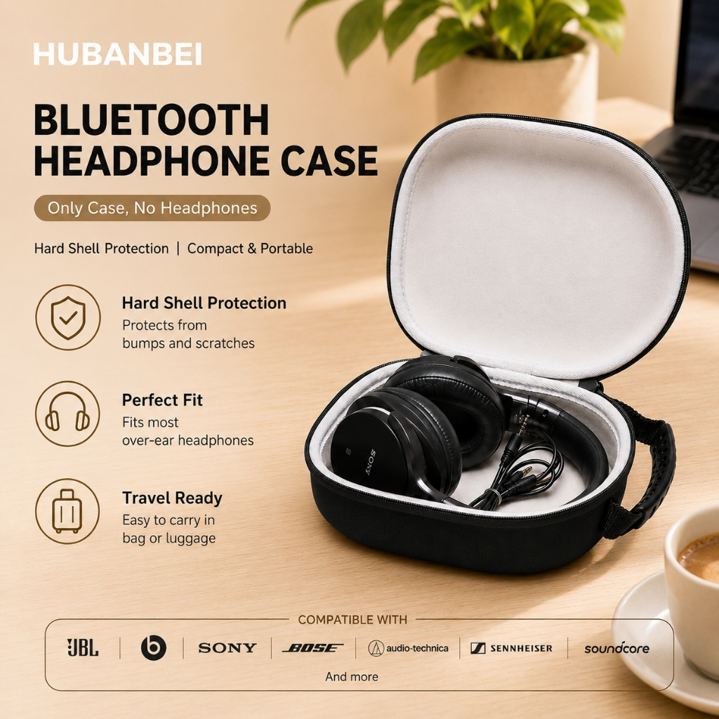 กระเป๋าใส่หูฟังแบบแข็ง – เข้ากันได้กับ JBL, Beats, Sony, Bose, Sennheiser, Logitech, Jabra & More | ดํา+เทา