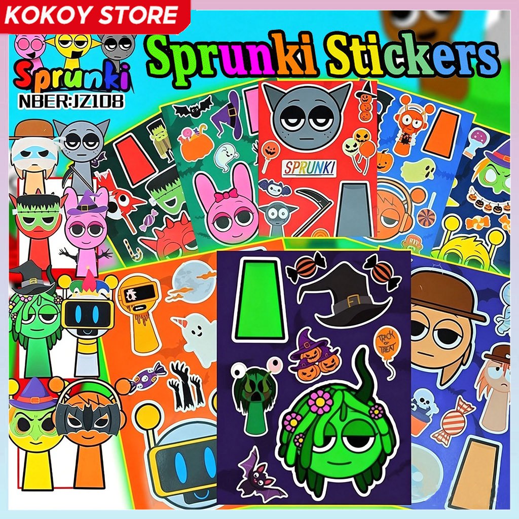 8ชิ้น/เซ็ต Sprunki Incredibox Sprunki สติกเกอร์การ์ตูนปริศนา DIY โทรศัพท์สติกเกอร์เปลี่ยนใบหน้าสติกเกอร์คริสต์มาสเด็กของขวัญ Sprunki สติกเกอร์