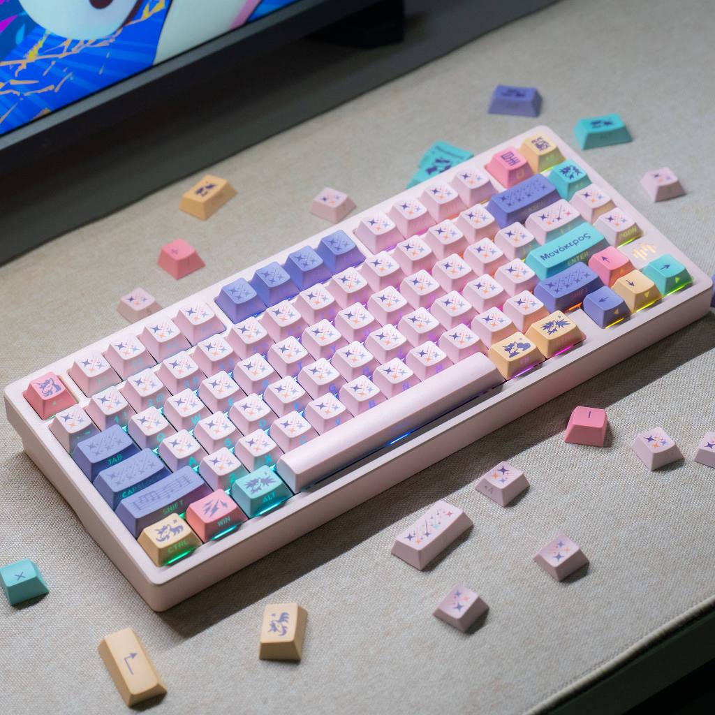 Starry Unicorn Theme Keycaps PBT วัสดุโปรไฟล์เชอร์รี่ 1.7 มม.หนา Dye Sublimation คีย์บอร์ดเครื่องกล Keycaps
